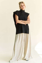 Davi & Dani USA Knit Top Black Side Split Turtleneck Sleeveless Women Sweater 108549ca-5447-4c1a-a0a8-8c63813e0a1a-Max Trendsi
