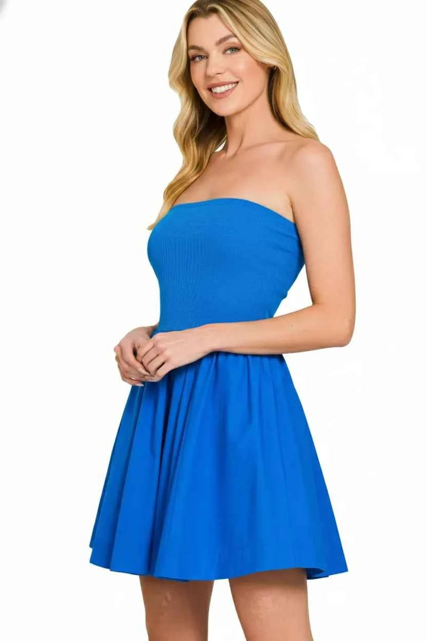 Zenana Combined Knit Tube Top Flare Mini Dress