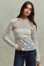 SO ME Womens Blouse Lace Off White Long Sleeve 3d Effect Floral Layering Top 10980b04f19e4cc9853b648197d283ee-Max-Origin Trendsi