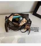 Women's Large Shoulder Bags Pu Leather Black Outer Zip Pocket Casual Handbag