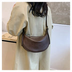 Crescent Shoulder Bag with Plush Charm Medium Zipper Soft Pu Leather Crossbody
