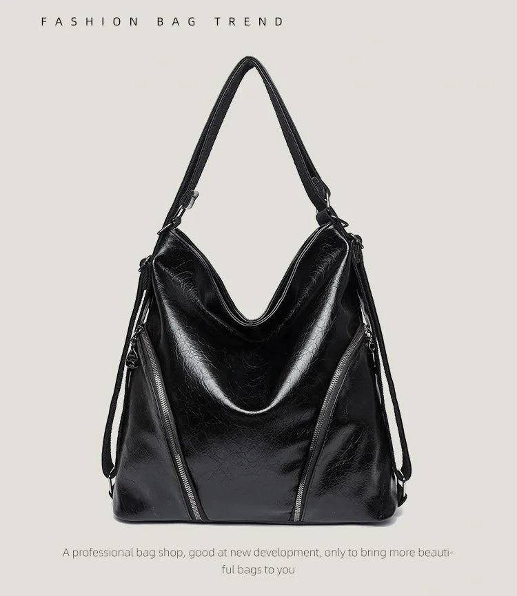Women's Casual Tote Handbags Pu Leather Zipper Outer Pockets Backpack Crossbody