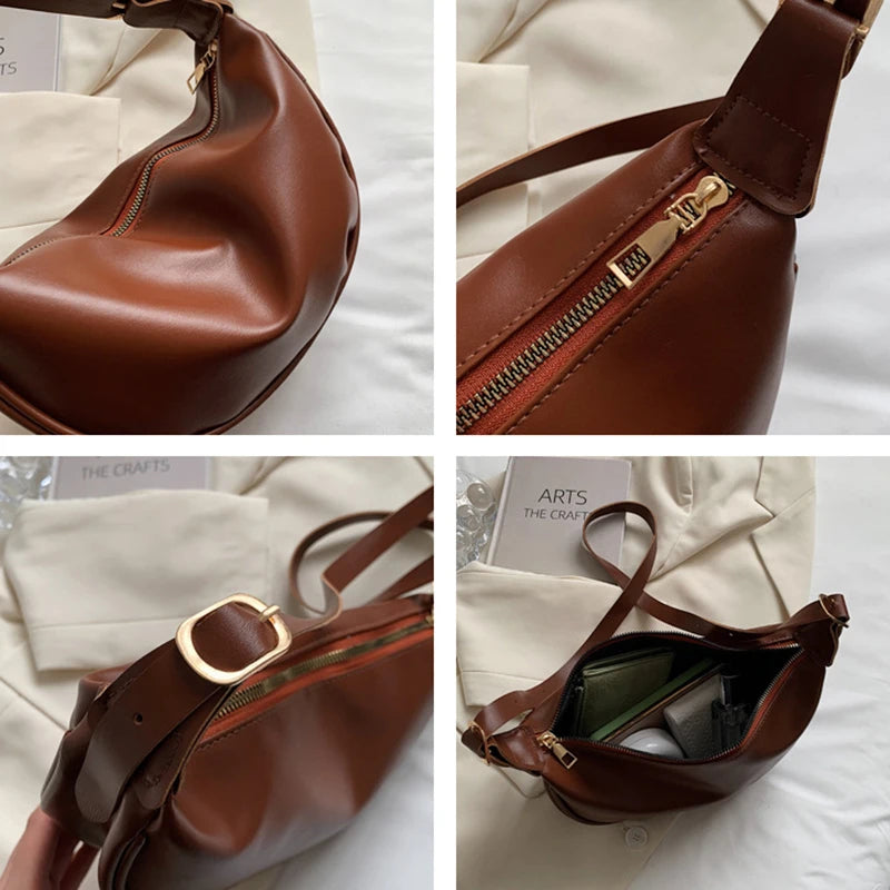 Women's Small Sling Crossbody Bag Minimalist Crescent Zipper Handbags