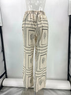 Women's Casual Fashion Outfit Set Cactus Print Long Sleeve Shirt Wide Leg Pants