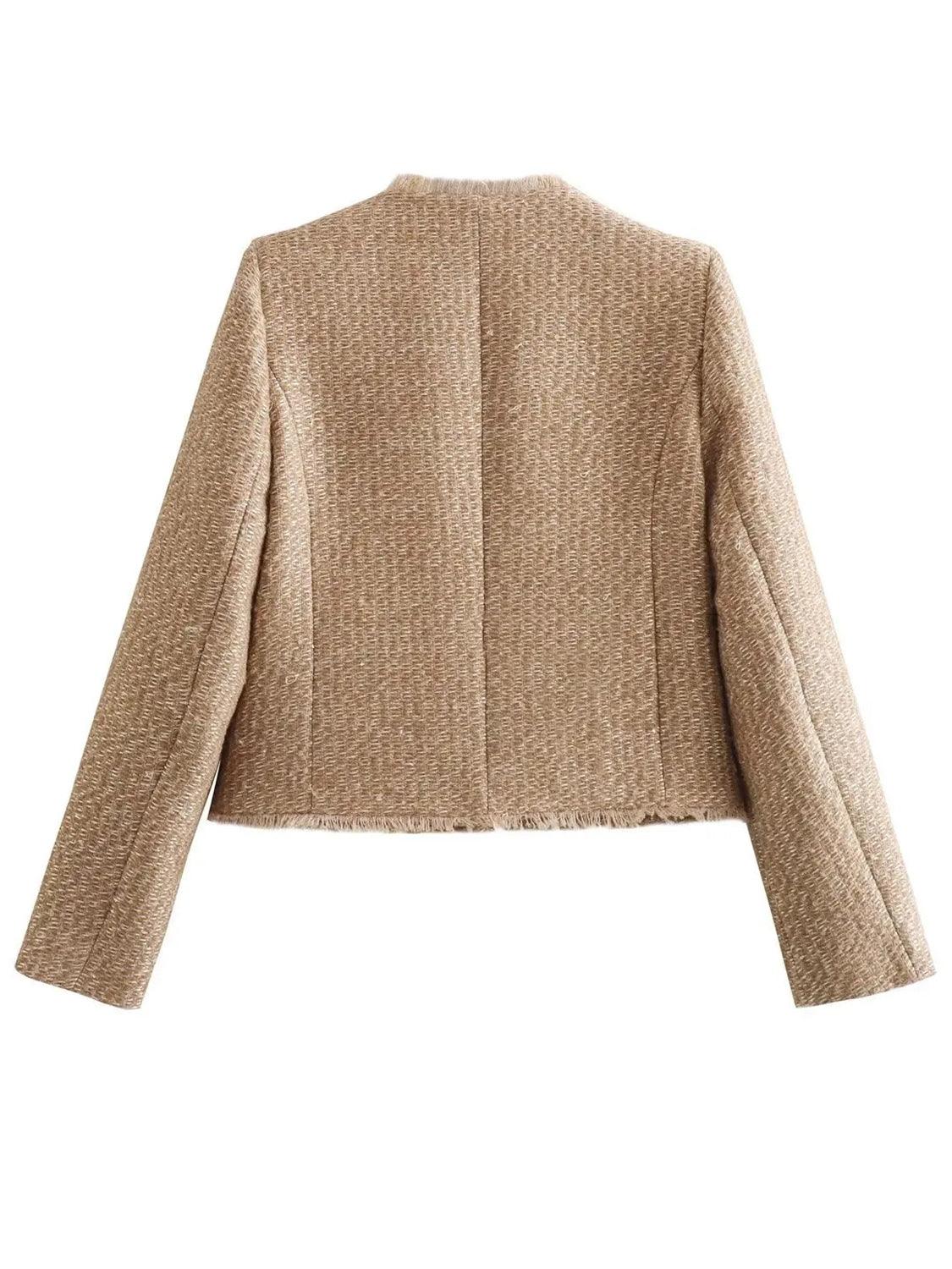 Women's Jacket Pocketed Row Hem Golden Button Long Sleeve Single Breasted 10a630c9-6258-4991-8188-0d9ec7806e8e-Max Trendsi