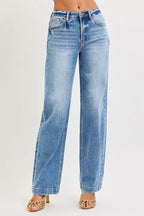 RISEN Womens Jeans Wide Baggy High Rise Medium Wash Blue Denim Pants 10aa22b359d2430795e9ef350e61933b-Max-Origin Trendsi