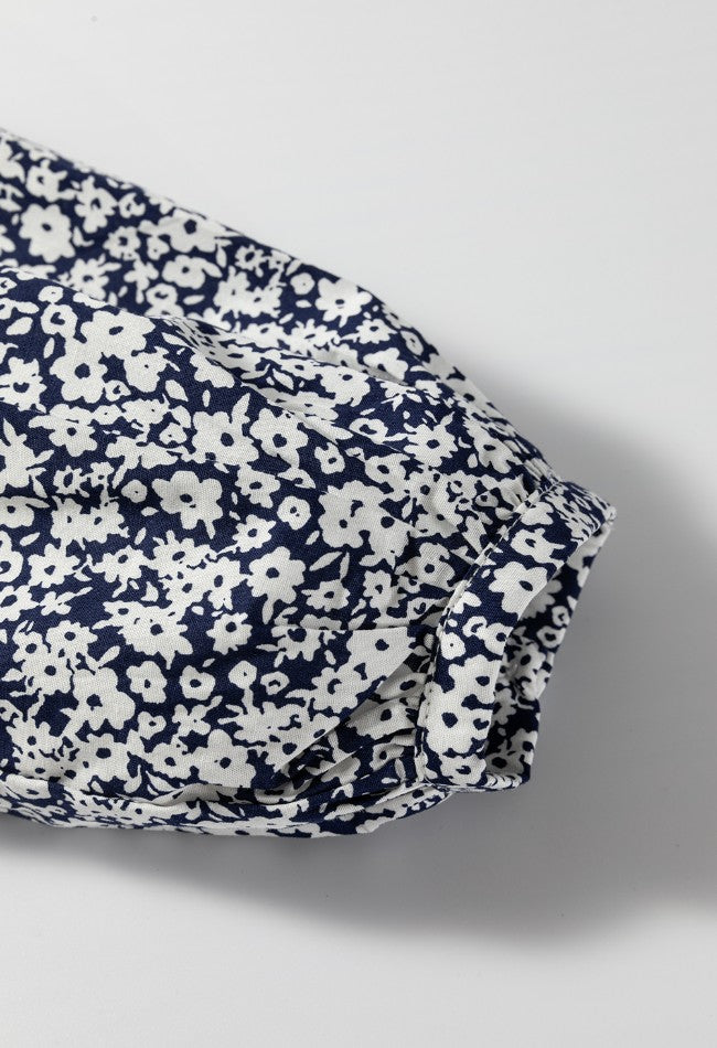 Women's Dusty Blue Floral Print Cotton Blouse Long Sleeve 10ae4d38-57e4-4a12-b789-c981c963f705-Max Trendsi