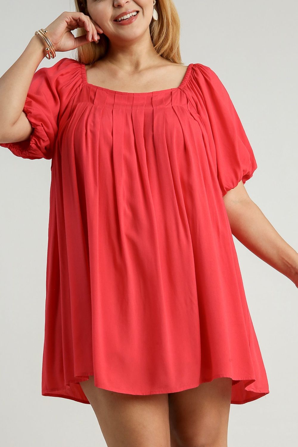 Umgee Mini Dress Red Ruffle Squared Neck Puff Short Sleeve 10b8317f-0dc6-4ac2-a81a-27c55ed1975f-Max Trendsi