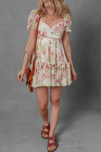 Floral Mini Dress Bubble Sleeve Sweetheart Neck Ruffle Zipper Lightweight 10bc5f74-597a-4aa5-b854-fc4db224423a-Max-Origin Trendsi