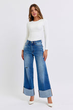 Judy Blue USA Women Jeans Distressed High Waist Wide Leg Denim Pants 10d2783c-a7aa-4327-b011-c46b2495319c-Max Trendsi