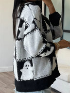 Women's Sweater Halloween Ghost Checkered Drop Shoulder Long Sleeve 10d34b5f88e841bc8fbeccbfc345dabf-Max-Origin Trendsi