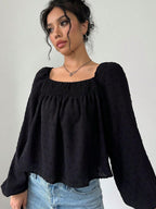 Blouse Swiss Dot Square Neck Long Sleeve Tops 10d42105-c748-472c-a23a-c9df7d0f7a8d-Max Trendsi