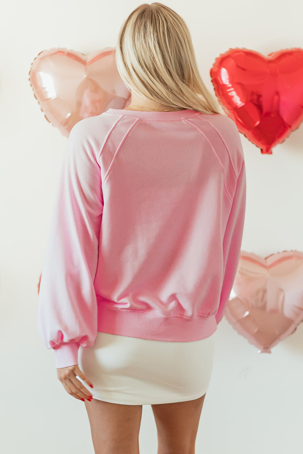 Valentine’s Day Pink Sweatshirt HUG AND KISSES Embroidery Round Neck Tops