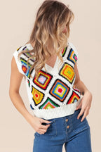 BiBi Sweater Vest Ivory Diamond Granny Multicolor Square Ribbed Knit Top 10d9621481f44f57a5572c151aad8d47-Max-Origin Trendsi