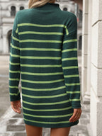 Striped Knit Mini Dress Mock Neck Long Sleeve 10e676a6-ae73-4de5-b024-97aab18a37f6-Max Trendsi