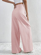 Women's Pants V-Waisted Ruched Front Wide Leg Trousers Pocketed 10eca21a479040b2995d86a68416142a-Max-Origin Trendsi
