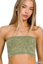 Zenana Washed Ribbed Seamless Strapless Tube Top