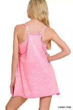 Zenana Mini Dress Candy Pink Acid Washed With Built-in Romper Liner 110443a434914bc38fc940724b2bf888-Max-Origin Trendsi