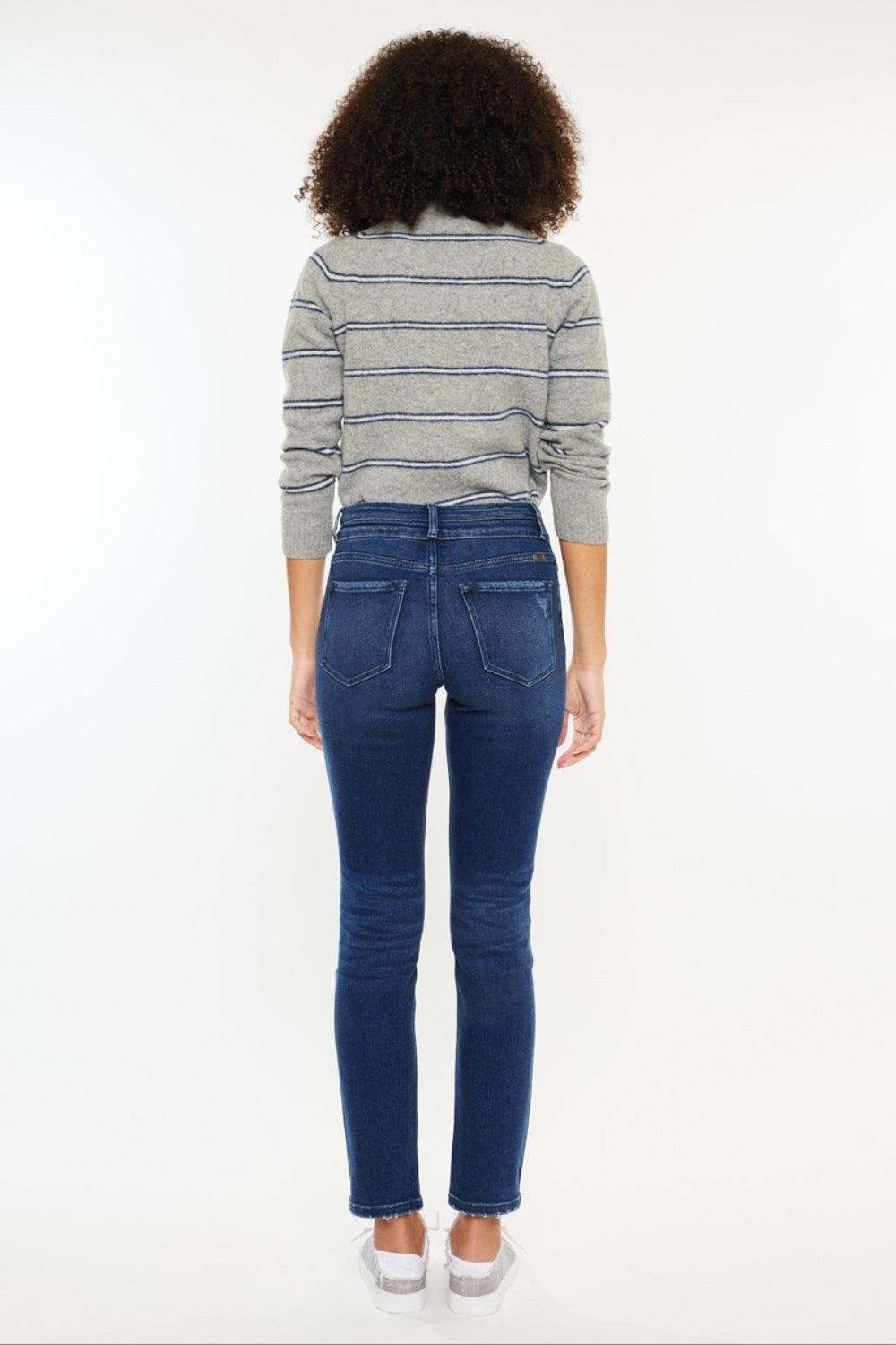 High Rise Slim Straight Blue Jeans Denim Pants 111630e2-c20e-468f-a420-ce0dabc7c915-Max Trendsi