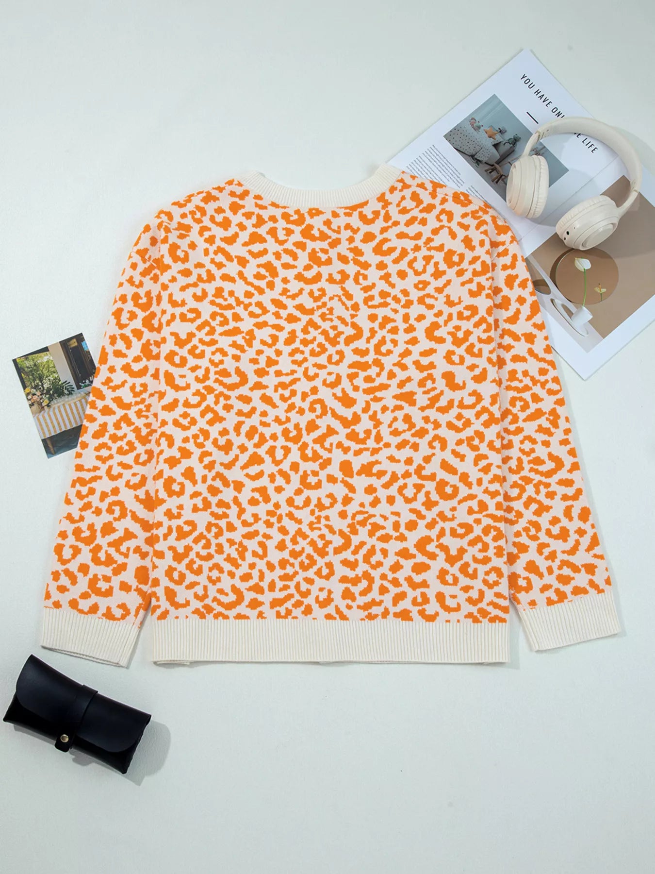 Leopard Women's Cardigan Chunky Knitted Drop Shoulder Long Sleeve Buttoned 1116d0edc5cb49e992bebeda3a44c149-Max-Origin Trendsi