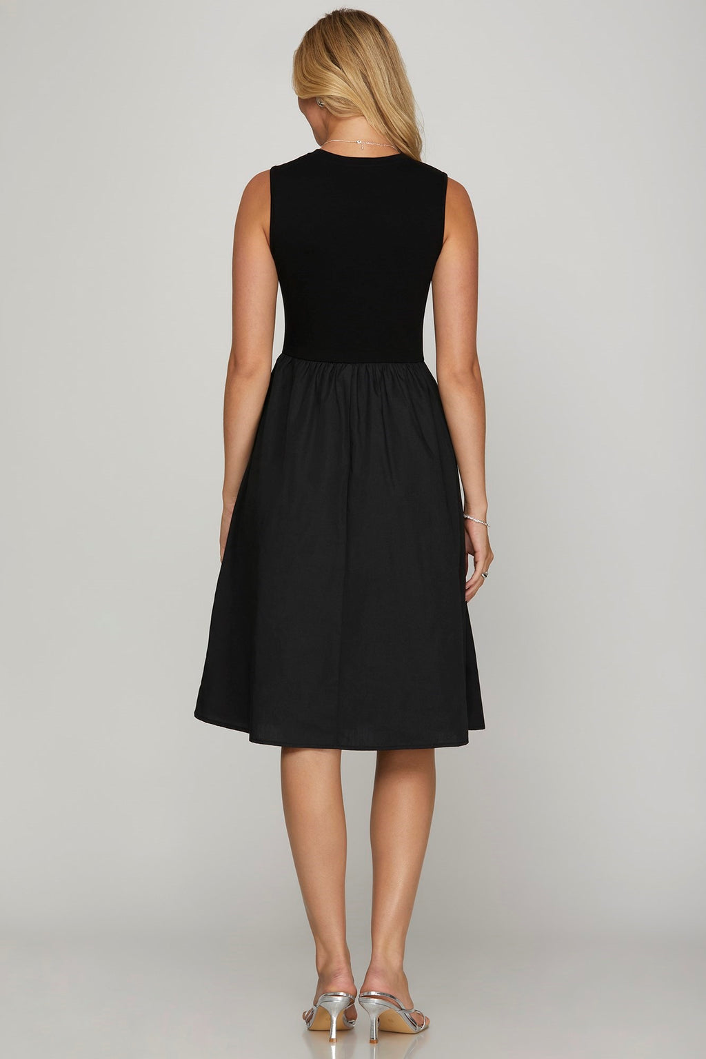 She + Sky Black Midi Dress Sleeveless Poplin Woven with Pockets S-2XL 1118b010-2a7f-4701-a320-e4676c906262-Max Trendsi