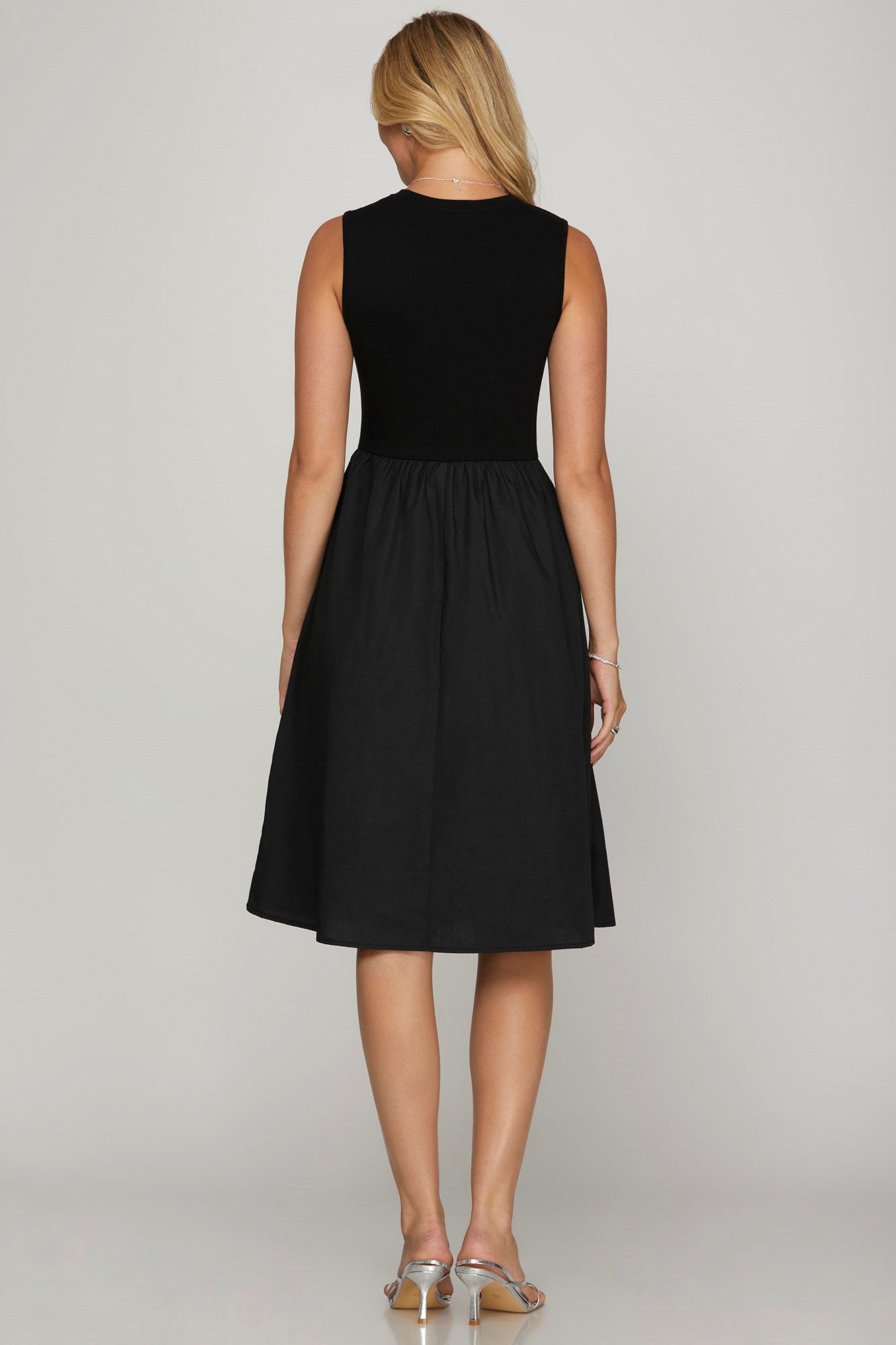 She + Sky Black Midi Dress Sleeveless Poplin Woven with Pockets S-2XL 1118b010-2a7f-4701-a320-e4676c906262-Max Trendsi