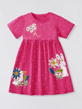 Children's Polka Dot Dress with Cartoon Animal Embroidery