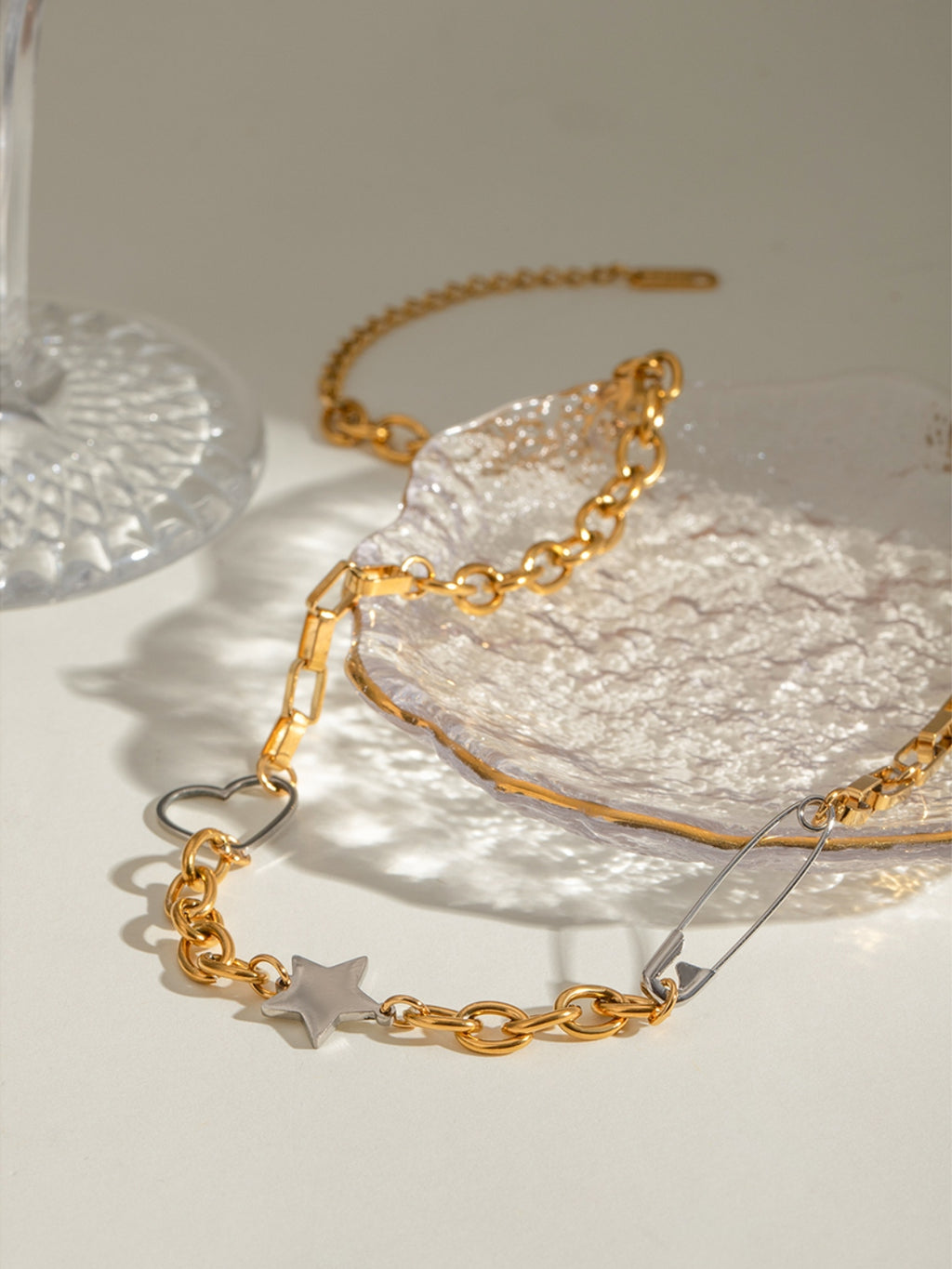 18K gold-plated Chain Necklace Stainless Steel Star Heart Women Jewelry Gold One Size 113369e7-8bb4-4148-83a6-e53454bc7da7-Max Trendsi