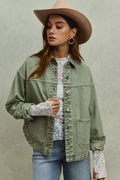 SO ME Womens Denim Shacket Olive Vintage Washed Button Twill Outwear VINTAGE OLIVE 1146f578cbe6468d8f85fa9217c9e32f-Max-Origin Trendsi