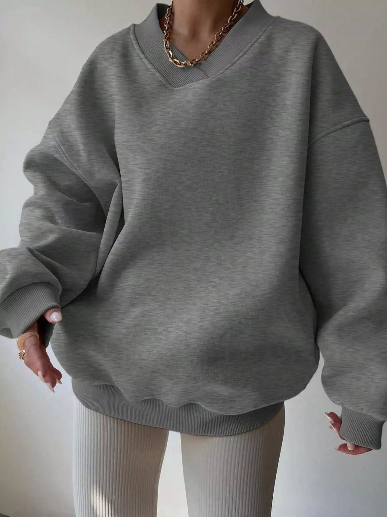 Women's Sweatshirt Dropped Shoulder Long Sleeve Oversized Pullover Gray 114cfdaf12da4b229246096d48f72e77-Max-Origin Trendsi