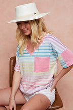 BiBi Cotton T-shirt Rainbow Stripe Printed Triblend Knit Short Sleeve Top 114d5c77d78445aa86412c1edcc5f56d-Max-Origin Trendsi