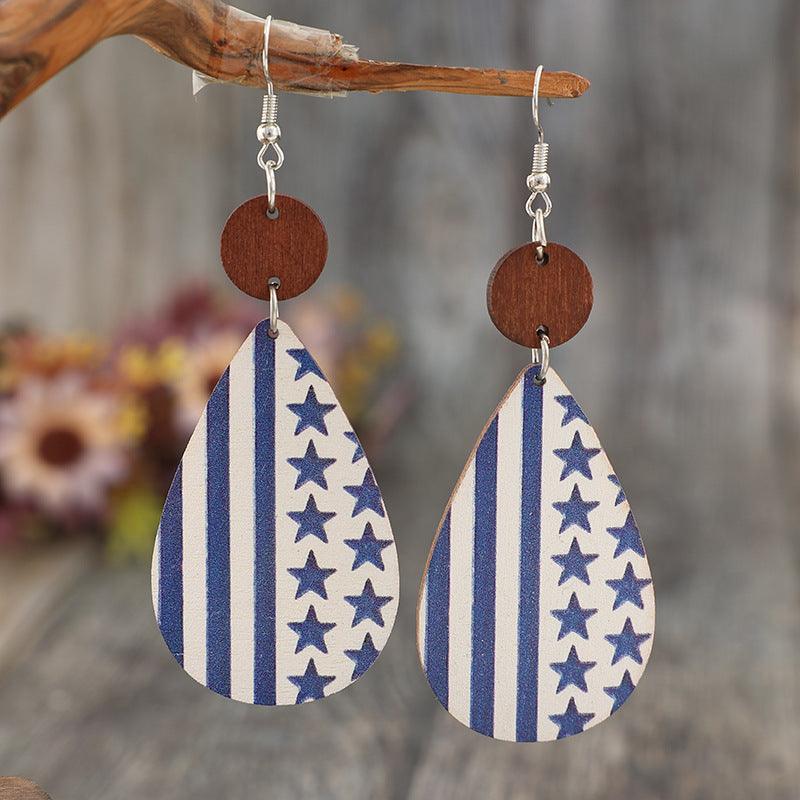 Earrings USA Pattern Printed PU Leather Dangle Earrings Dusty Blue One Size 114ef96c-85c3-4311-9fa5-05673d96f1f5-Max Trendsi