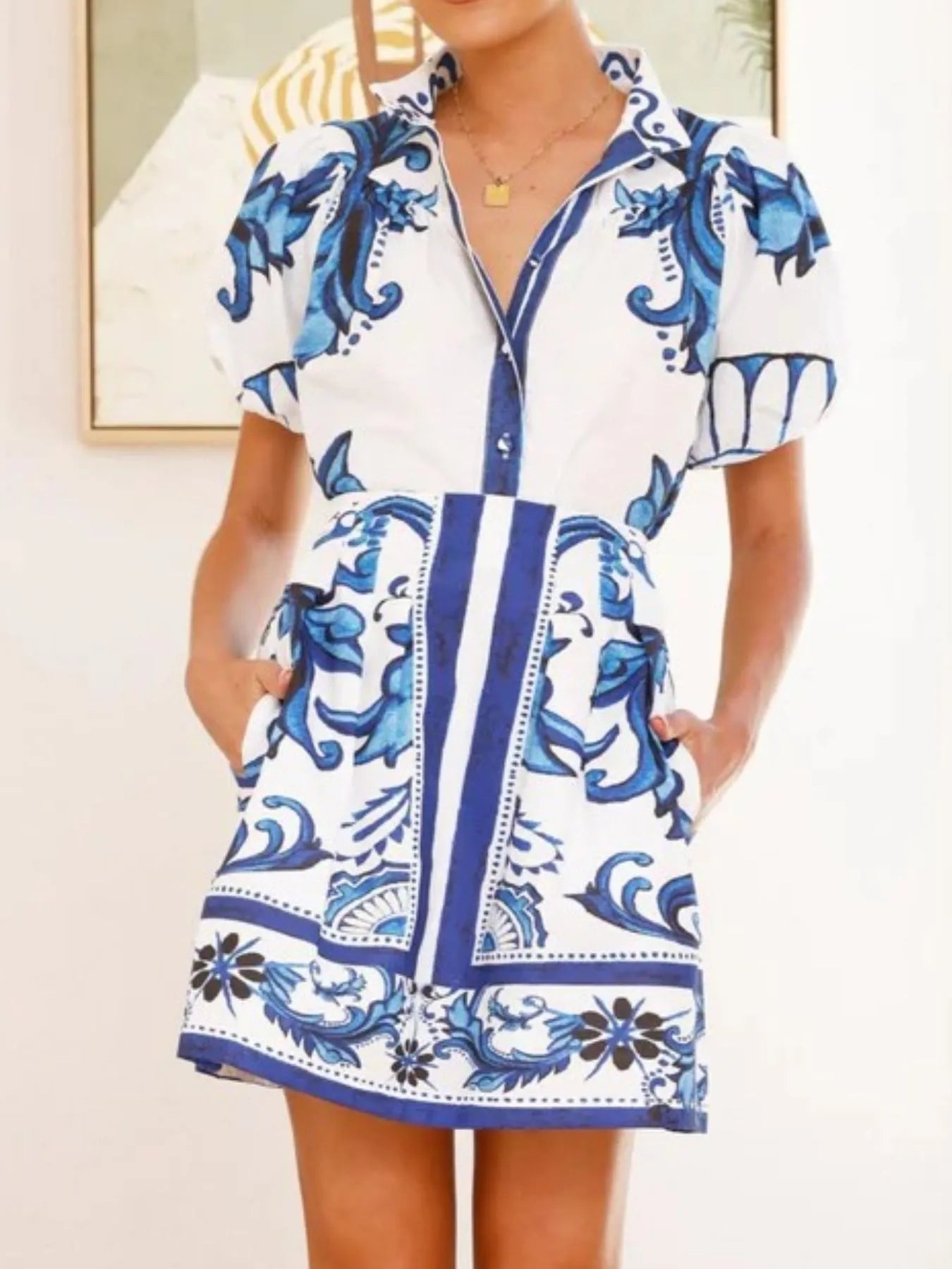 Women's Outfit Set Printed Top Puff Short Sleeve and Zip Back Skirt Sets 11597ccf-cc3e-4ba1-940a-e9a56231f5e1-Max-Origin Trendsi