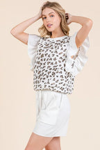 Lime 'N' Chili Top Ribbed Leopard Print Ruffle Detail Sleeveless White Blouse 115f675d7b78461f84e4b4c1232ace8d-Max-Origin Trendsi