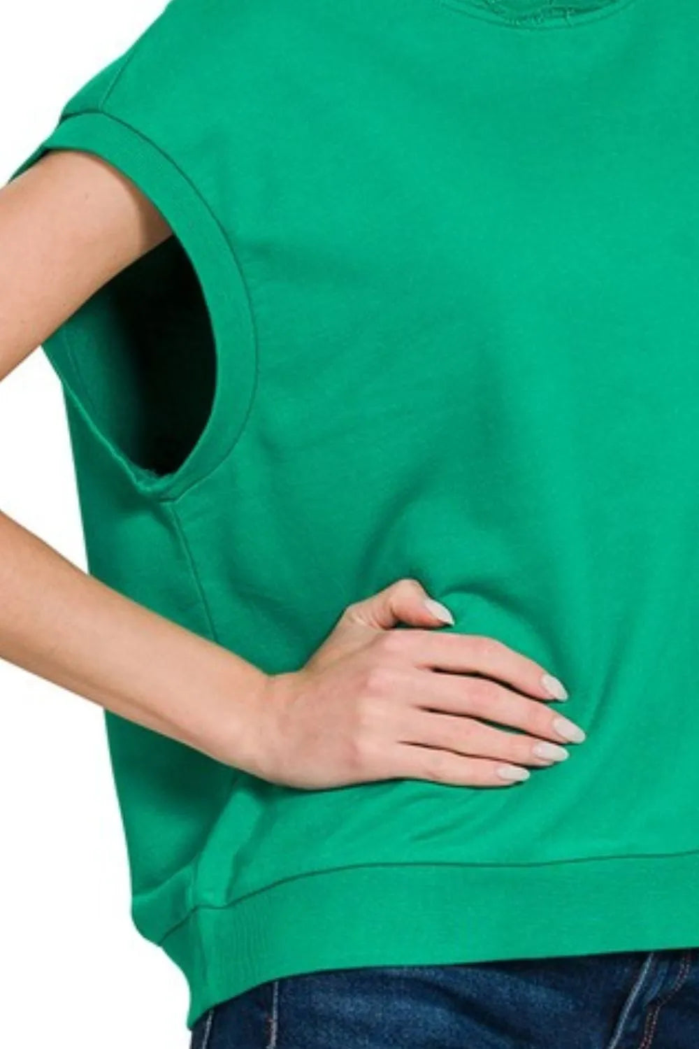 Zenana T-Shirt Green French Terry Round Neck Cap Short Sleeve Top 115fdfa8-a10e-478d-a6d2-e672536eac8b-Max-Origin Trendsi