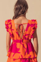 SO ME Floral Dress V Neck Layered with Elasticized Waist Short Cap Sleeve 116b01defd3940388059f7b54df08d6a-Max-Origin Trendsi
