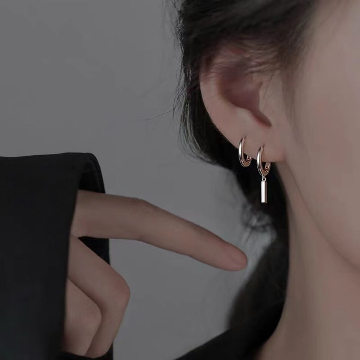 925 Sterling Silver Hoop Bar Earrings with Matching Box – One Pair