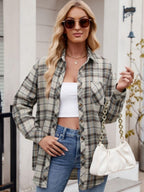 Pocketed Plaid Shirt Collared Neck Long Sleeve Button up 118a7be0-c469-45a1-b4b2-6e247a1ee165-Max Trendsi