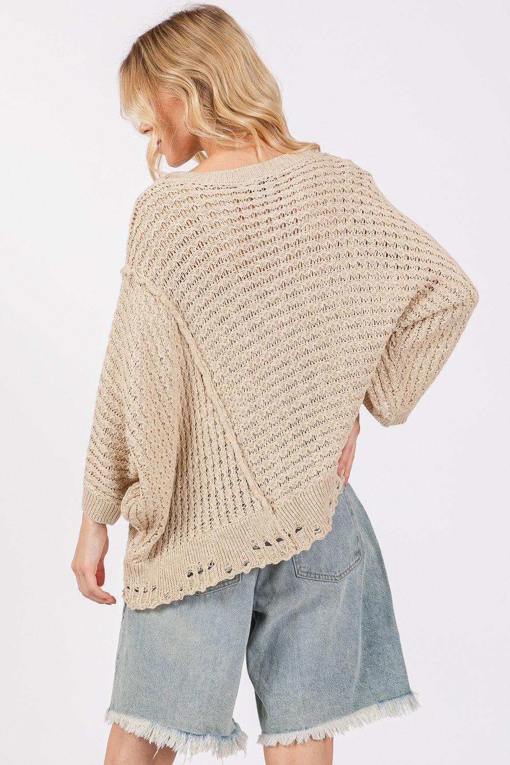 SAGE + FIG Sweater USA Stock Distressed Asymmetrical Open Stitch Knitwear 118ce482-0ce3-47e8-bea4-0b663cb2de96-Max Trendsi