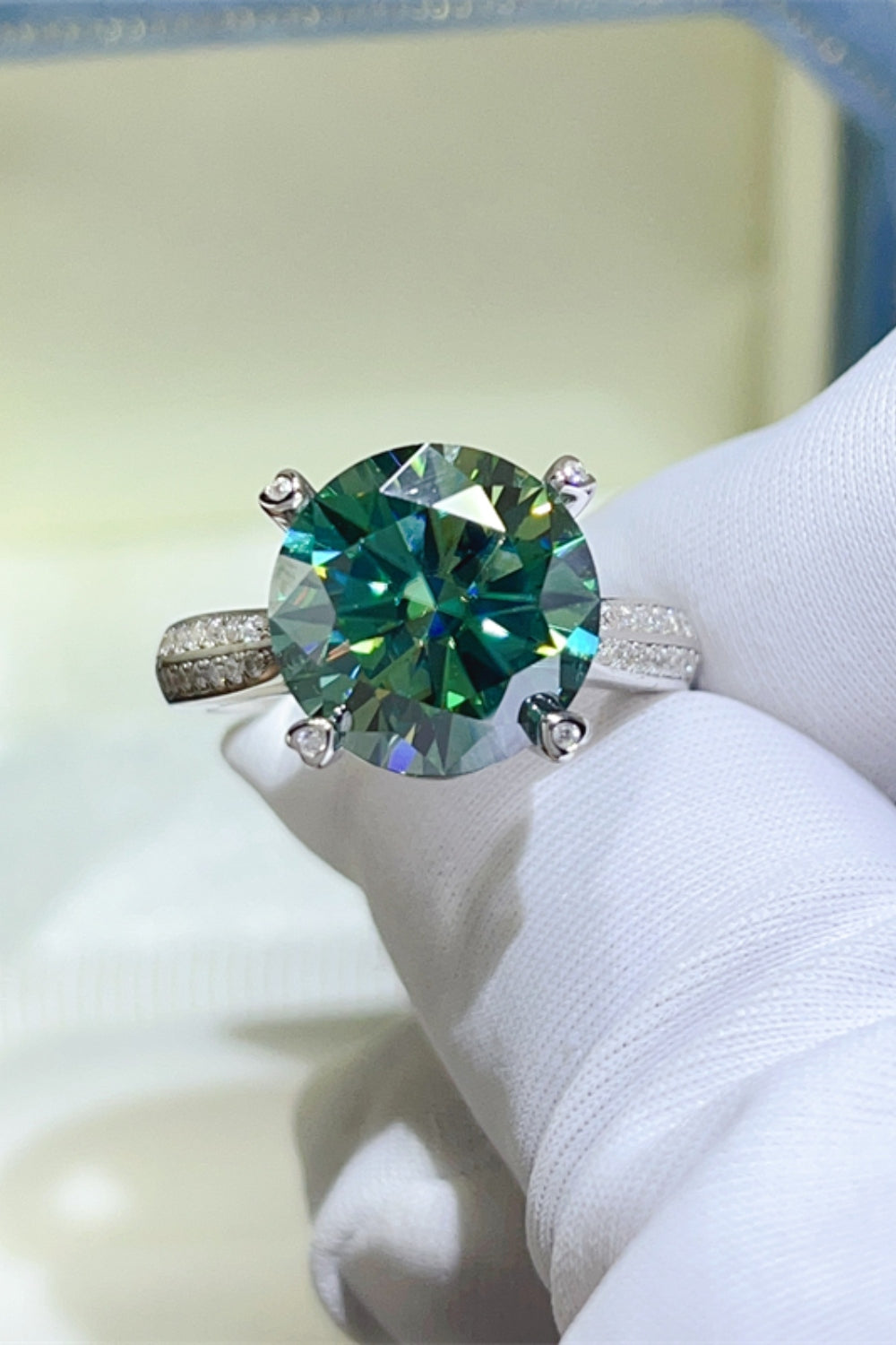 Ring 5 Carat Moissanite Dark Green Stone 925 Sterling Silver Platinum-plated