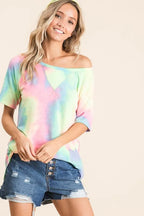 BiBi Women T-shirt Tie Dye Pastel Multi Color French Terry Print Top 1194237b914046bdba19d3e1a0e2d8c9-Max-Origin Trendsi