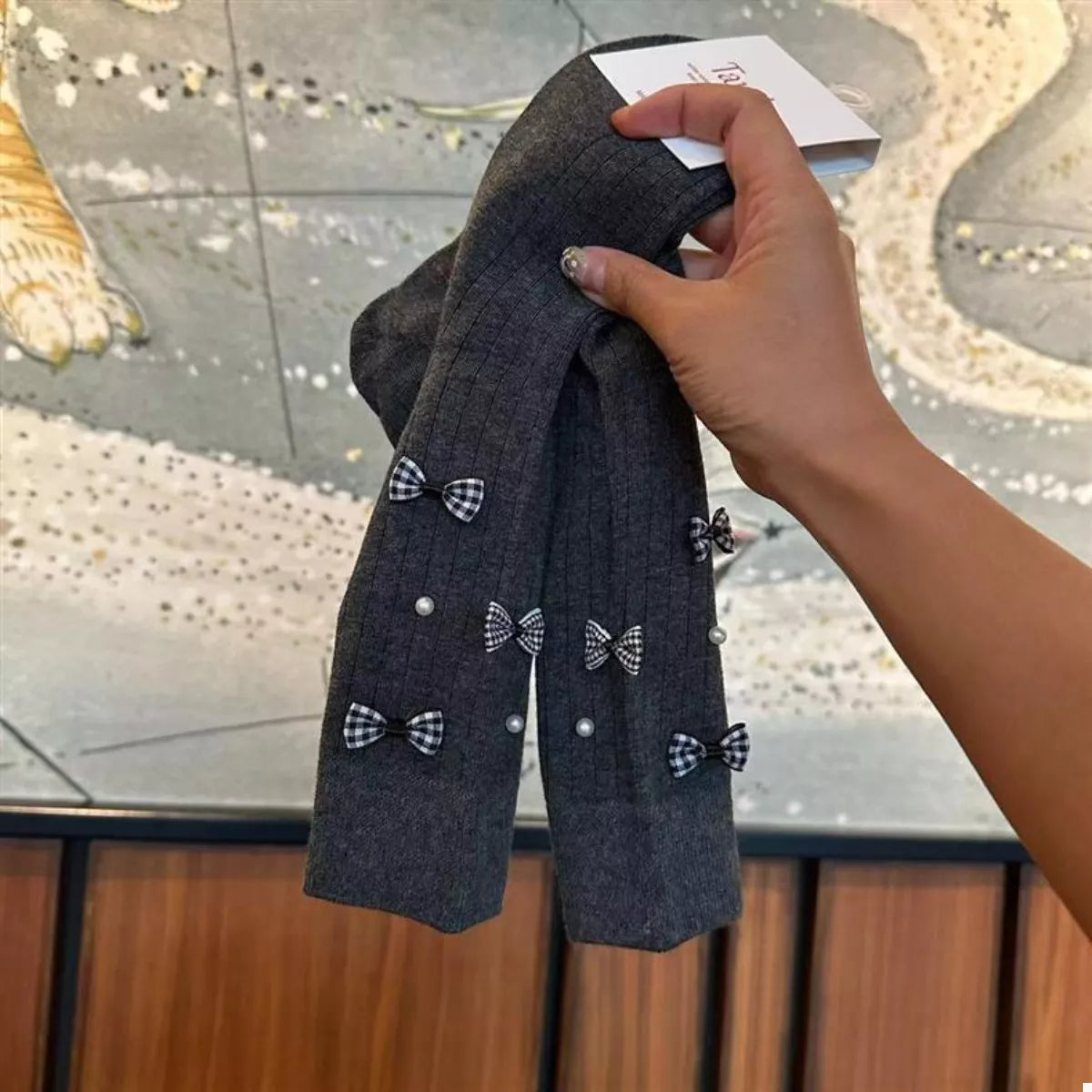 Women's Crew Socks Cotton Bow Pearl Detail Soft 1 Pair 1195a563-1ef2-4d93-971f-e18349090854-Max-Origin Trendsi