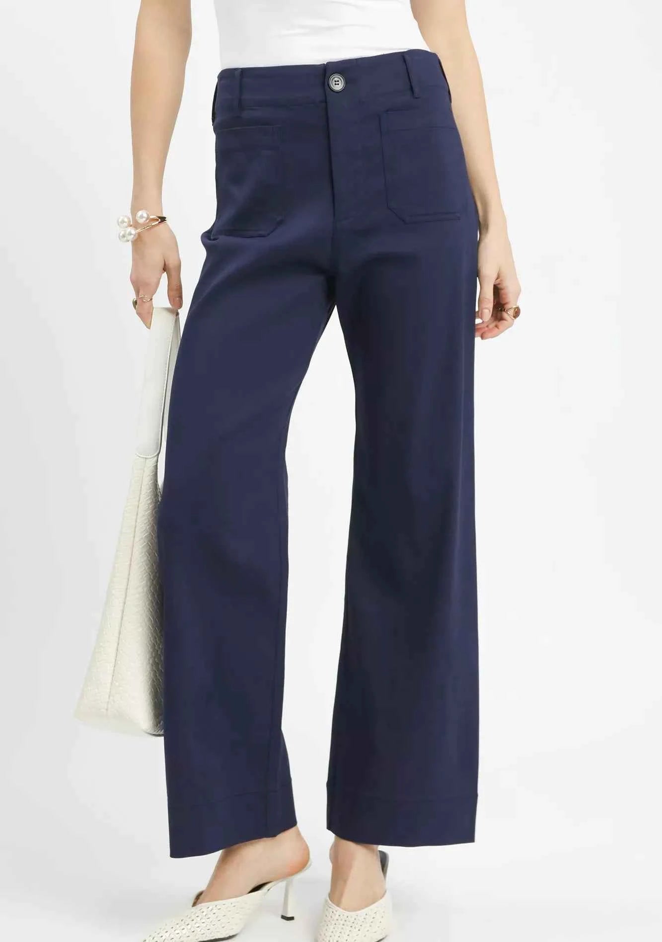 Umgee Women Ankle Pants Navy Blue Button Stretched Trousers NAVY 11973942-5cb0-4579-9425-e4c5cfebc42d-Max-Origin Trendsi