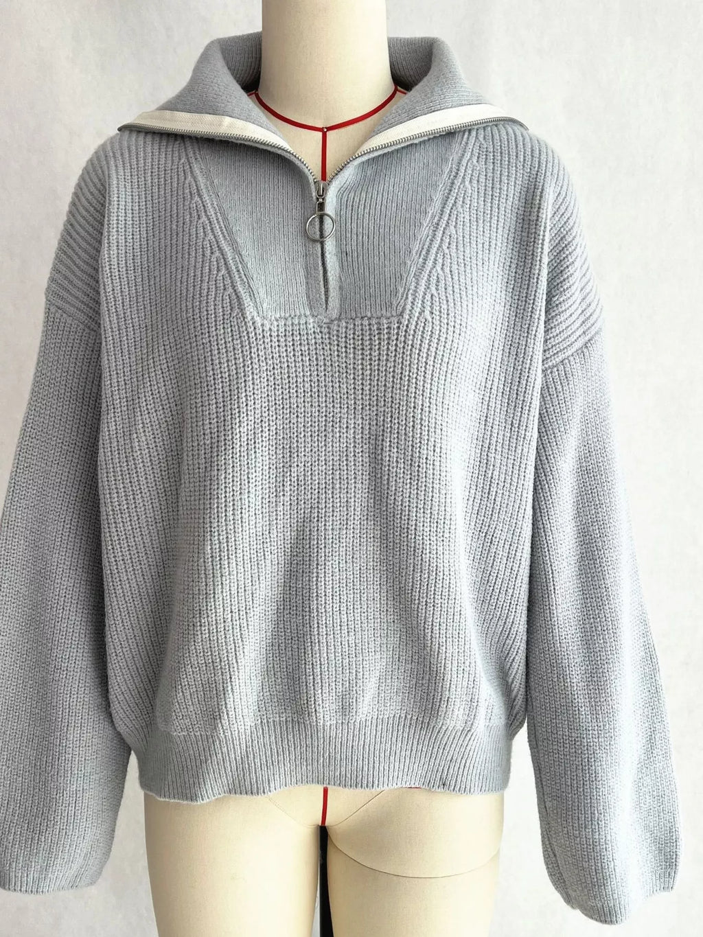 Women's Sweater Half Zip Dropped Shoulder Knit Loose Pullover 119b8bbbf1d945e1b458883e7a4ad30d-Max-Origin Trendsi