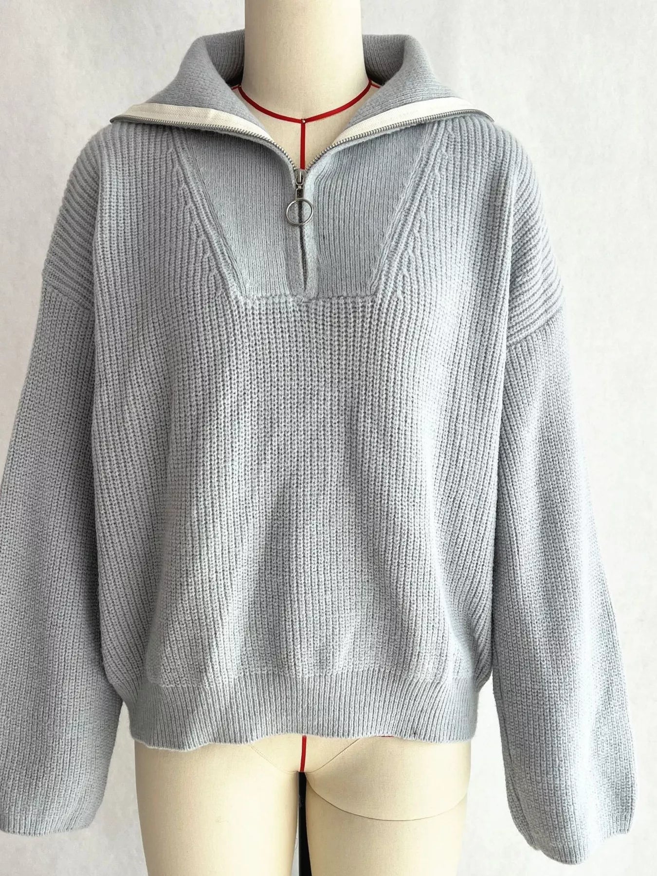 Women's Sweater Half Zip Dropped Shoulder Knit Loose Pullover 119b8bbbf1d945e1b458883e7a4ad30d-Max-Origin Trendsi