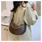 Crescent Shoulder Bag with Plush Charm Medium Zipper Soft Pu Leather Crossbody