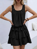 Minikleid Lagenrüschen Rüschenärmel Ärmellos Sommer Locker Fashion S-2XL