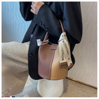 Women's Bucket Bag Small Coffee Brown PU Leather Two-Tone Casual Crossbody