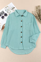 Waffle-Knit Women Shirt Collared Neck Long Sleeve Pocketed Single Breasted 11a235fb-0681-4f57-b594-0042b366bd89-Max Trendsi