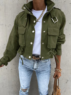 Women's Jacket Snap Long Sleeve Zipper with Drawstring Pockets Outwear 11a4134608fa4b72b2e431730240d804-Max-Origin Trendsi